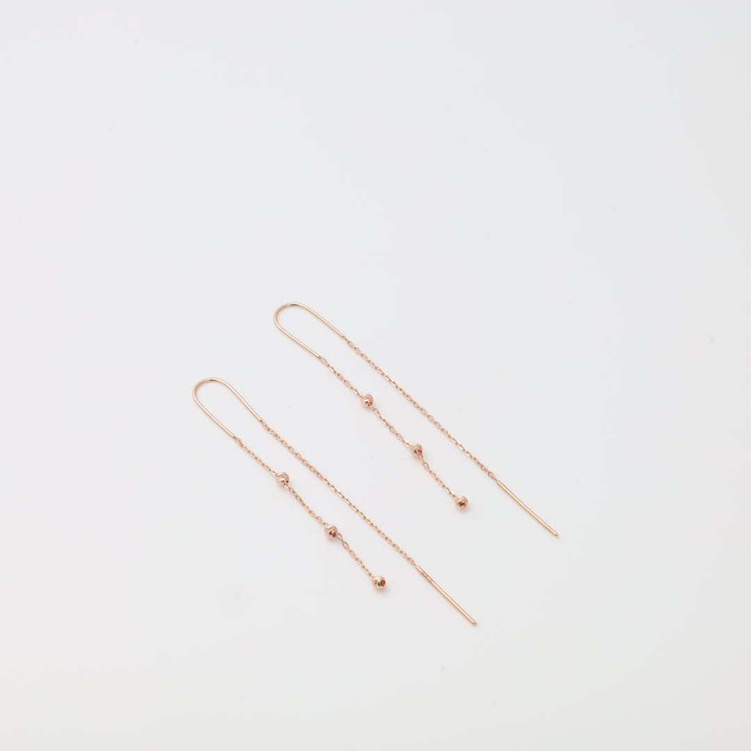 14K rose gold pull-through chain earrings with ball beads | Ukrainian Jewelry