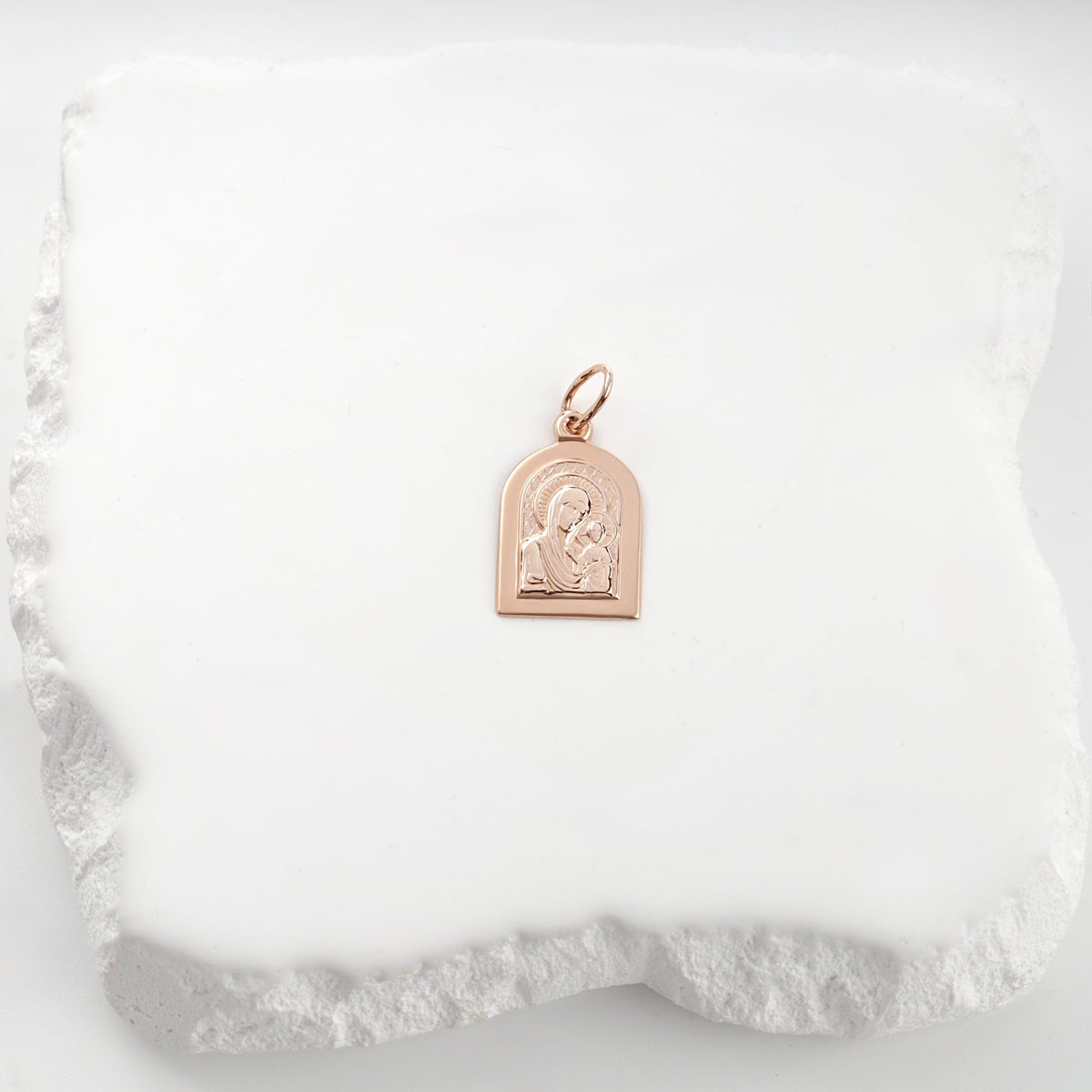 Rose Gold 14K (585) Virgin Mary and Child Icon Pendant | Ukrainian Jewelry