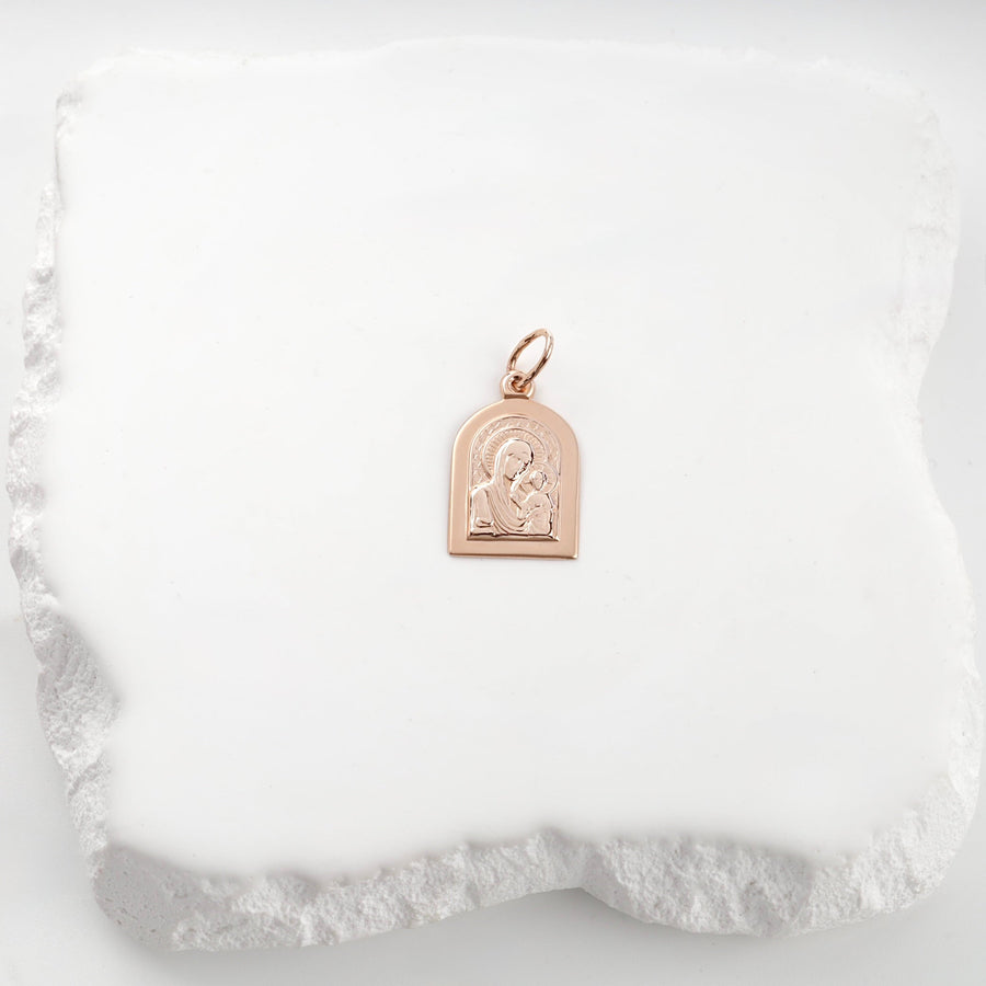 Rose Gold 14K (585) Virgin Mary and Child Icon Pendant | Ukrainian Jewelry