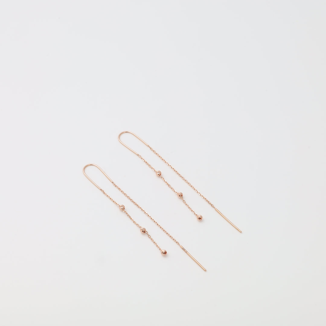 Rose gold threader earrings with ball chain 14K (585) | Ukrainian Jewelry