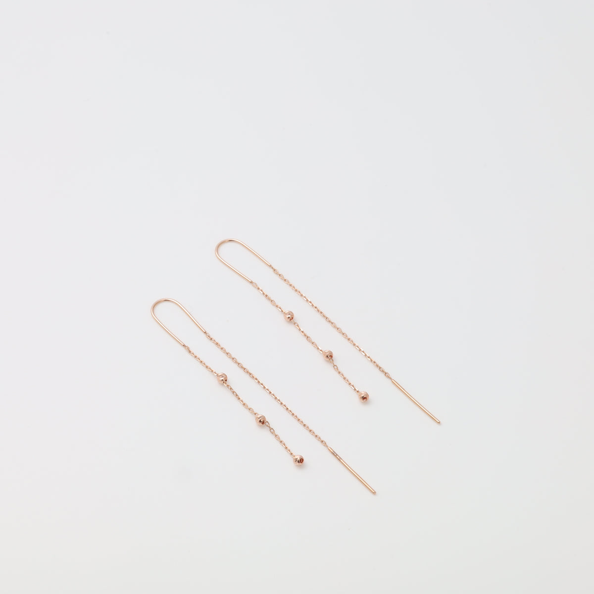 Rose gold threader earrings with ball chain 14K (585) | Ukrainian Jewelry