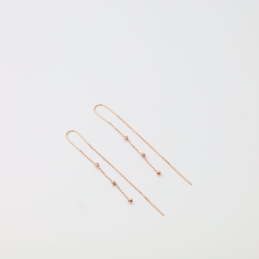 Rose gold threader earrings with ball chain 14K (585) | Ukrainian Jewelry