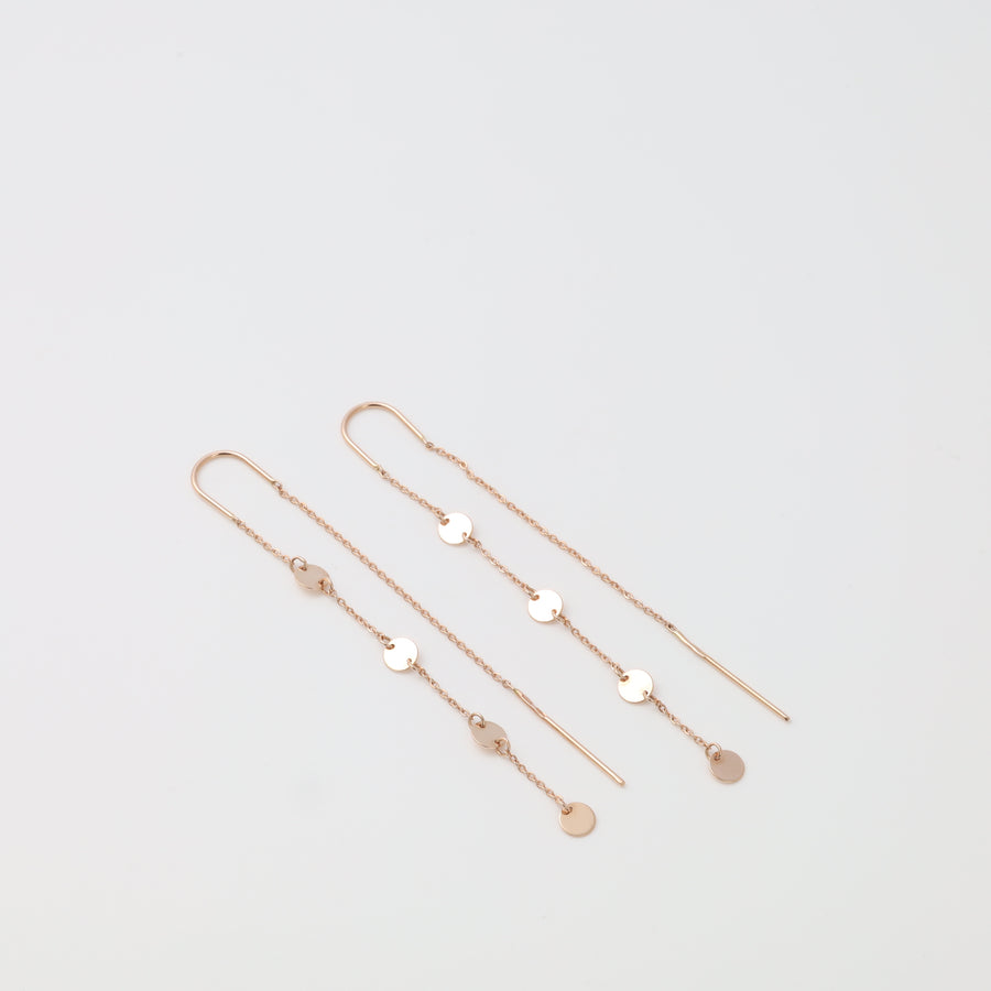 Rose gold threader earrings with flat disc charms 14K 585 | Ukrainian Jewelry