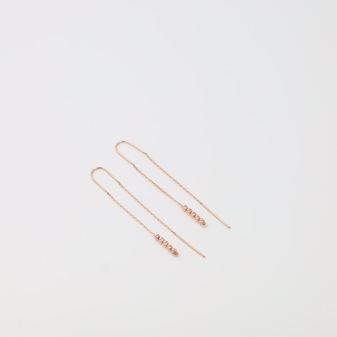 Rose gold threader earrings with faceted bead chain 14K 585 | Ukrainian Jewelry
