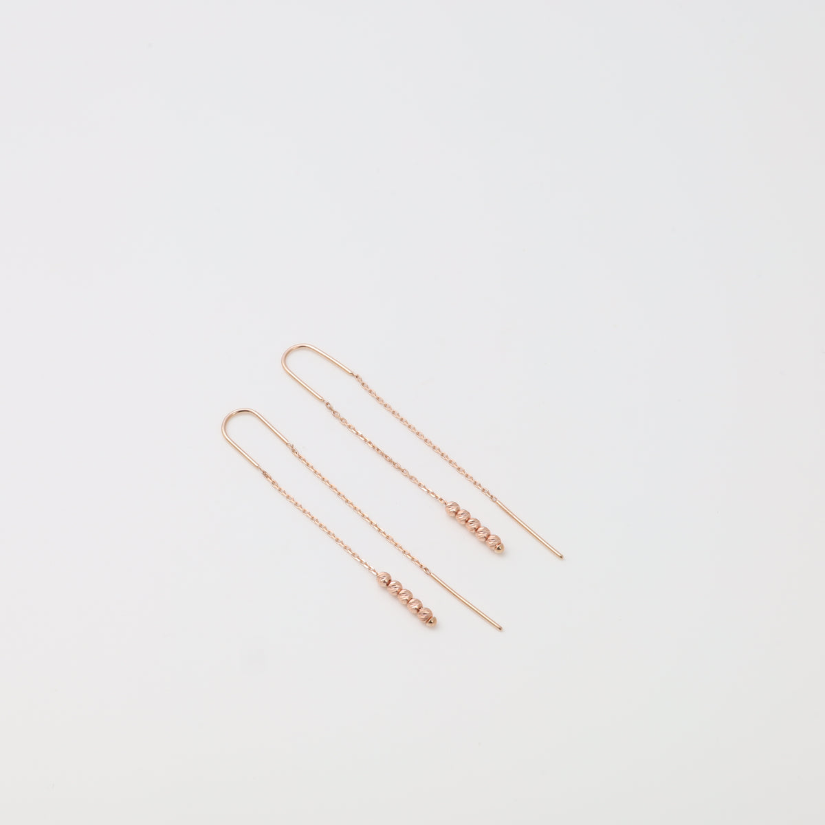 Rose gold threader earrings with faceted bead chain 14K 585 | Ukrainian Jewelry