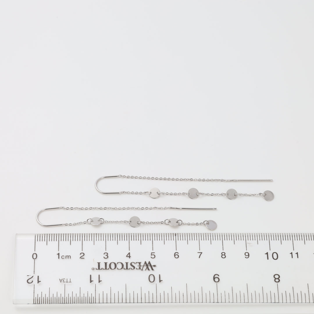 Disc Drop Threader Earrings in 14K White Gold (585) | Ukrainian Jewelry