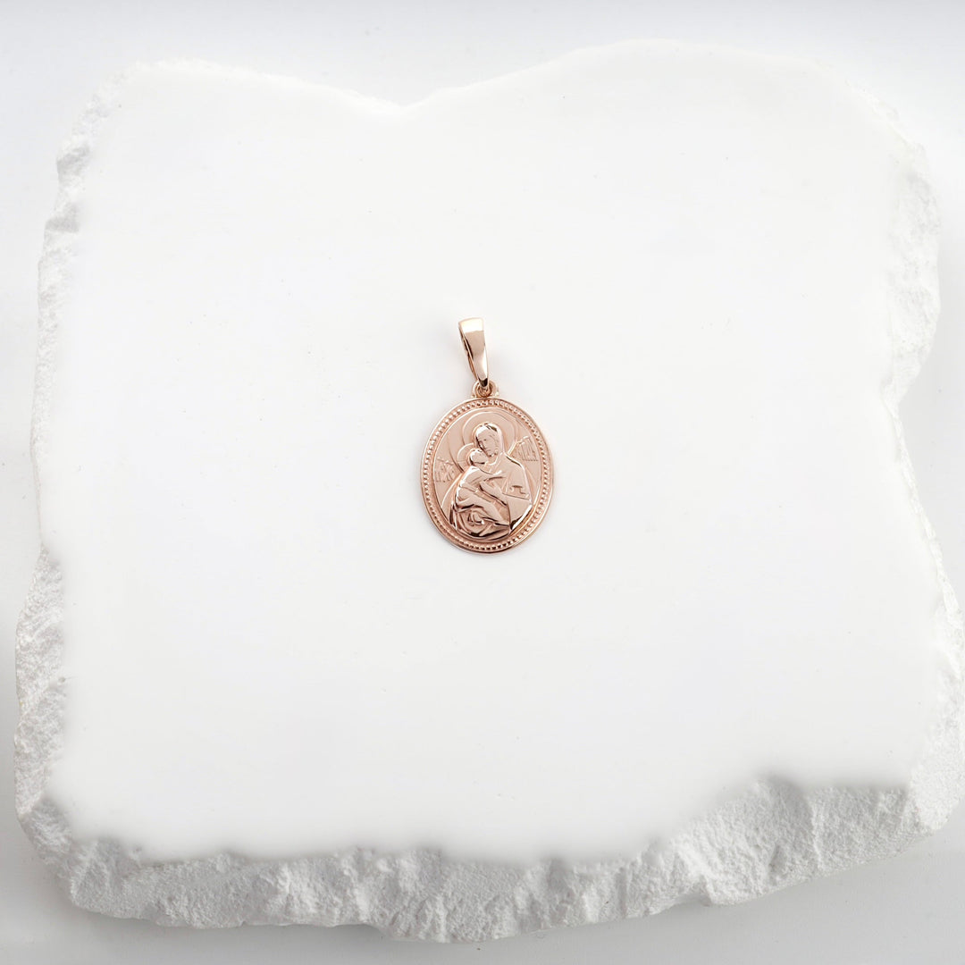 Rose Gold 14K (585) Virgin Mary and Child Icon Pendant | Ukrainian Jewelry