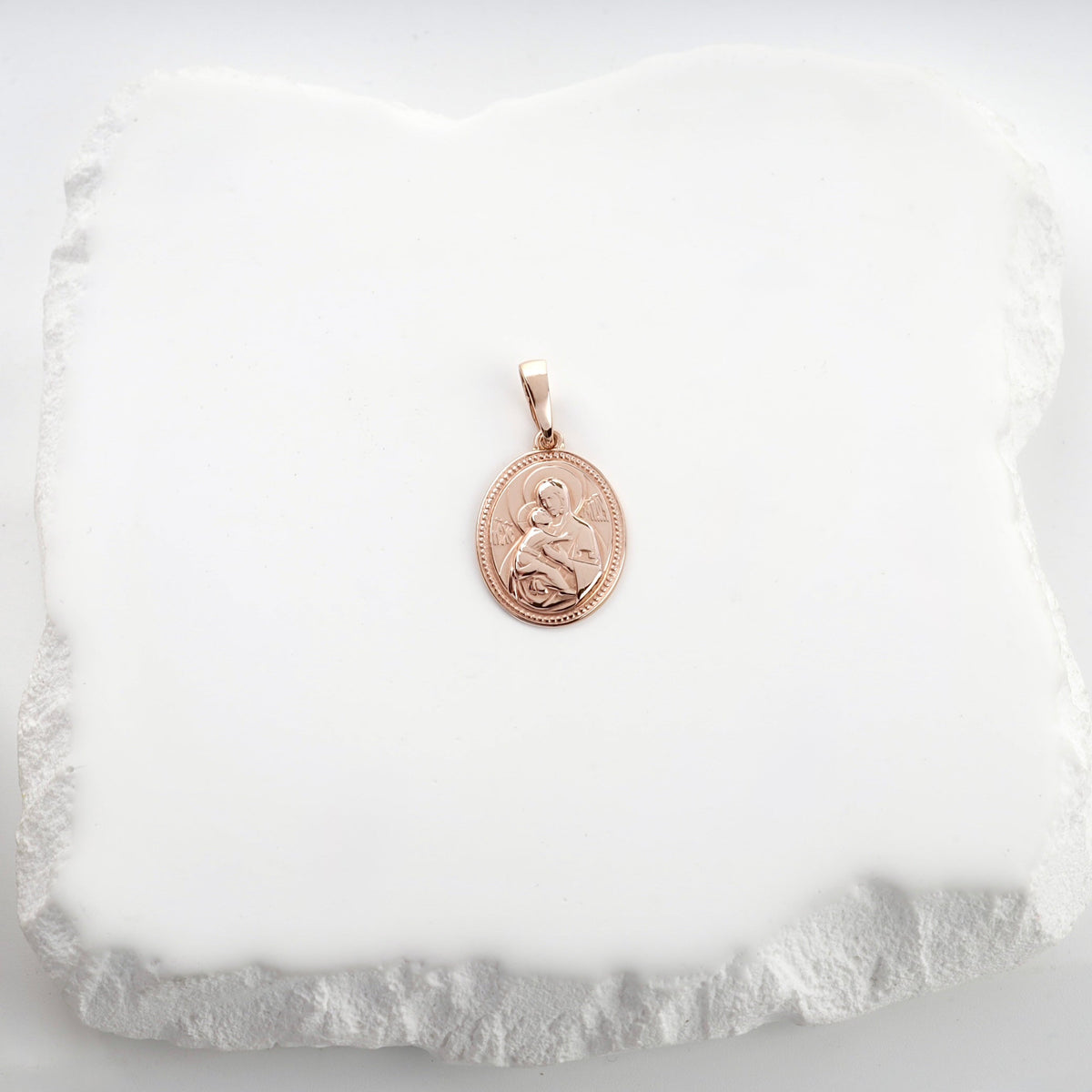 Rose Gold 14K (585) Virgin Mary and Child Icon Pendant | Ukrainian Jewelry