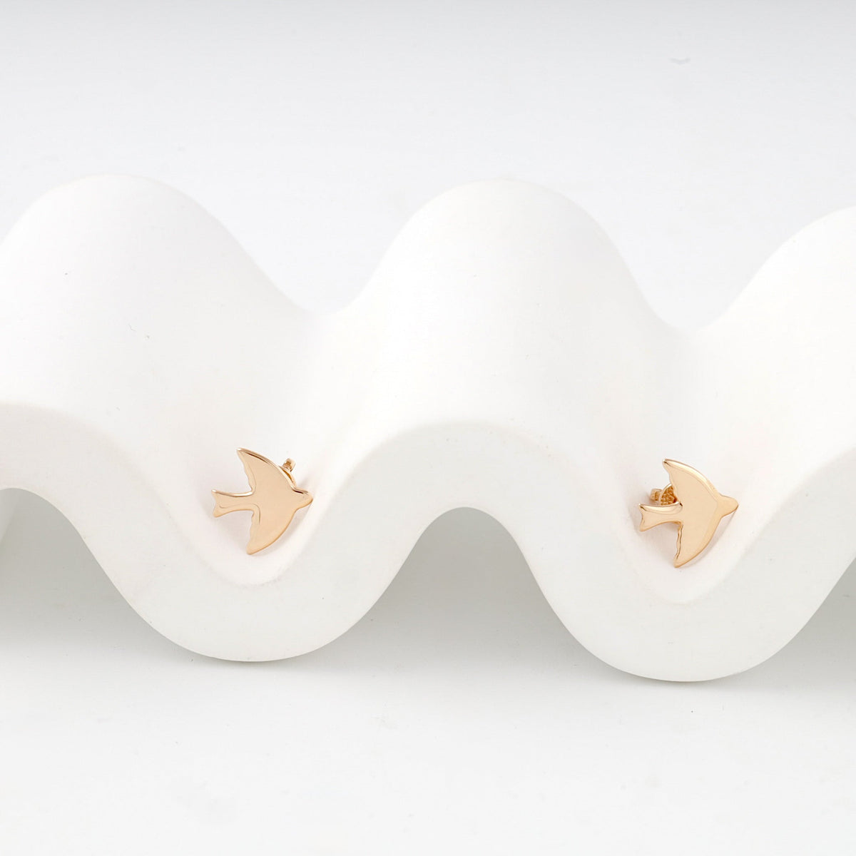 Rose Gold 14K (585) Polished Bird Stud Earrings | Ukrainian Jewelry