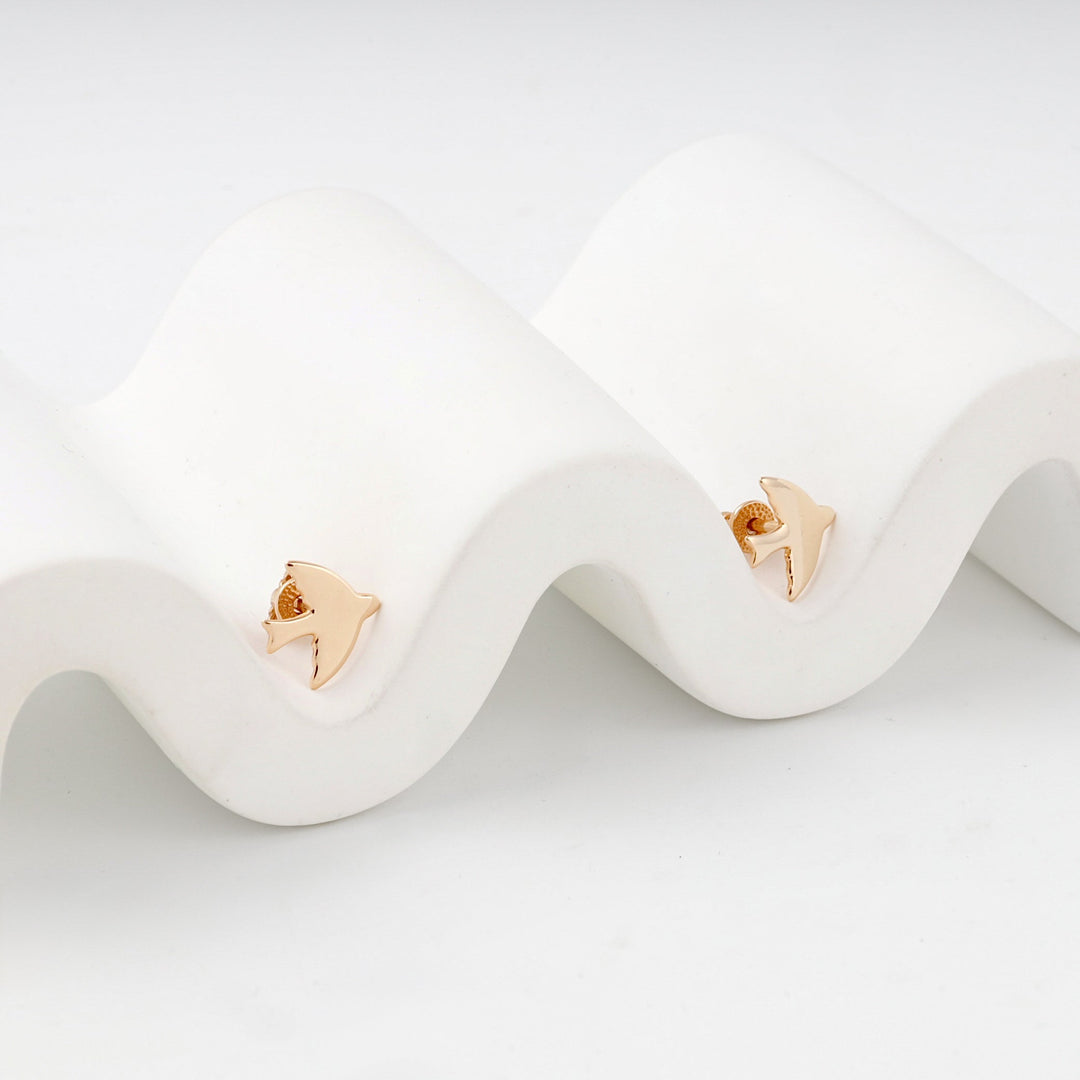 Rose Gold 14K (585) Polished Bird Stud Earrings | Ukrainian Jewelry