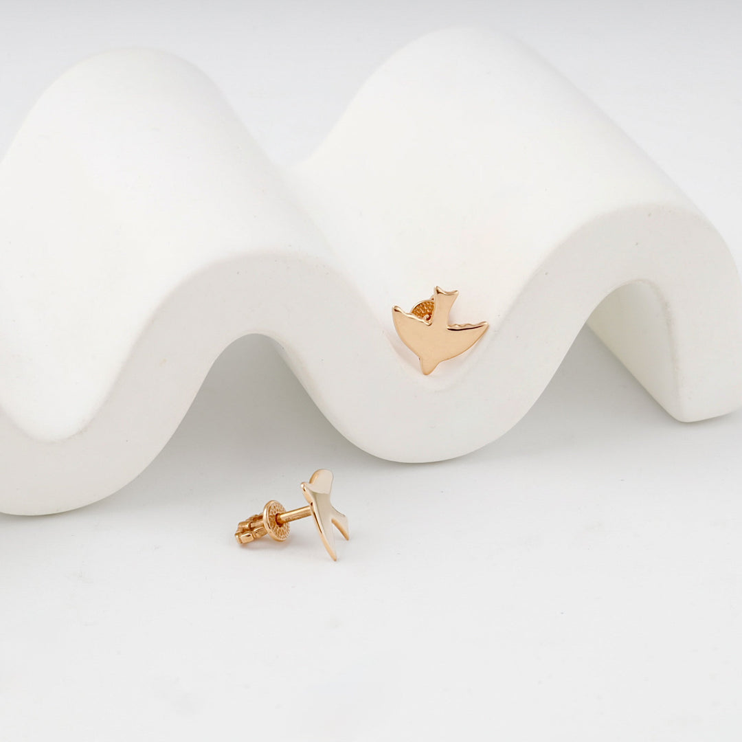 Rose Gold 14K (585) Polished Bird Stud Earrings | Ukrainian Jewelry