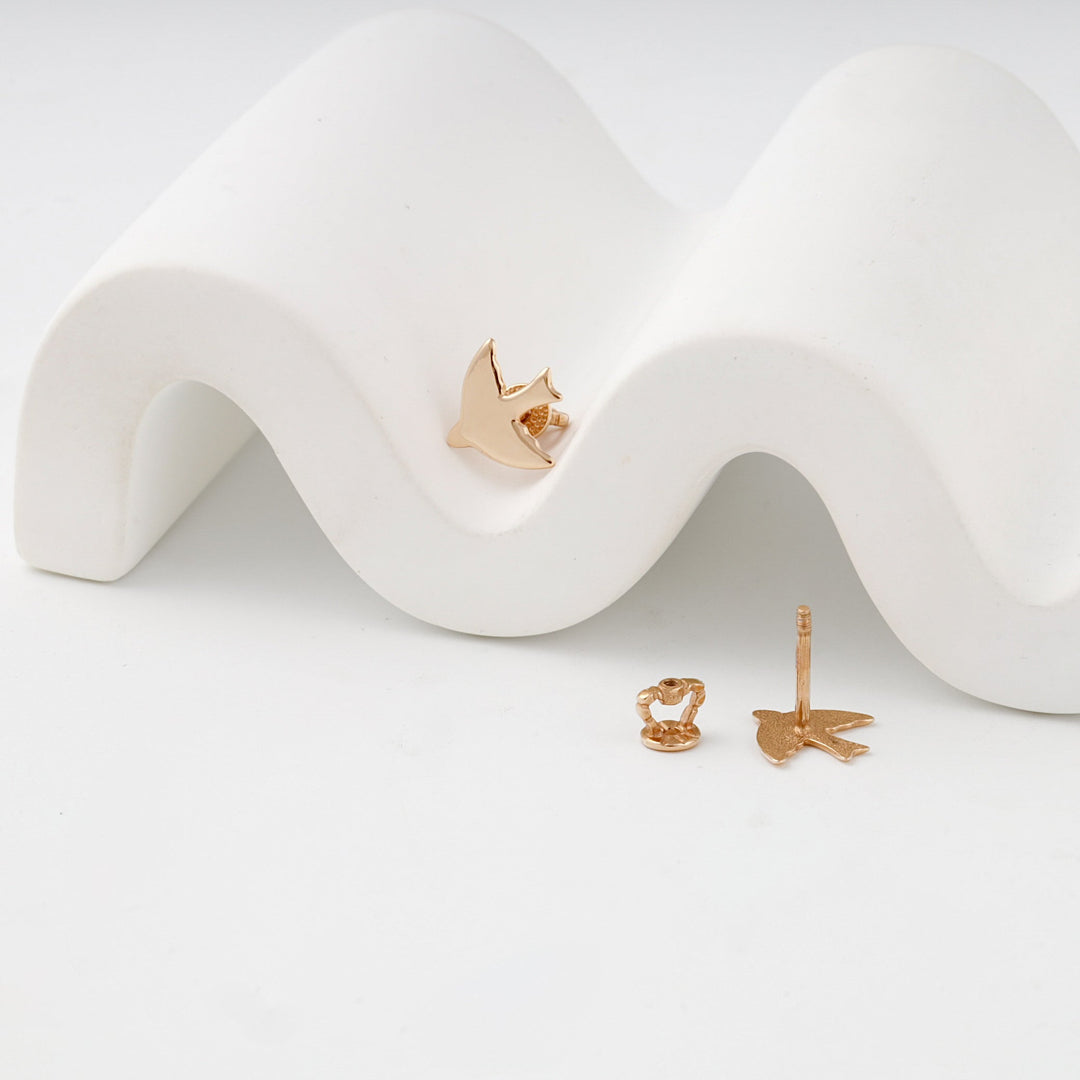 Rose Gold 14K (585) Polished Bird Stud Earrings | Ukrainian Jewelry