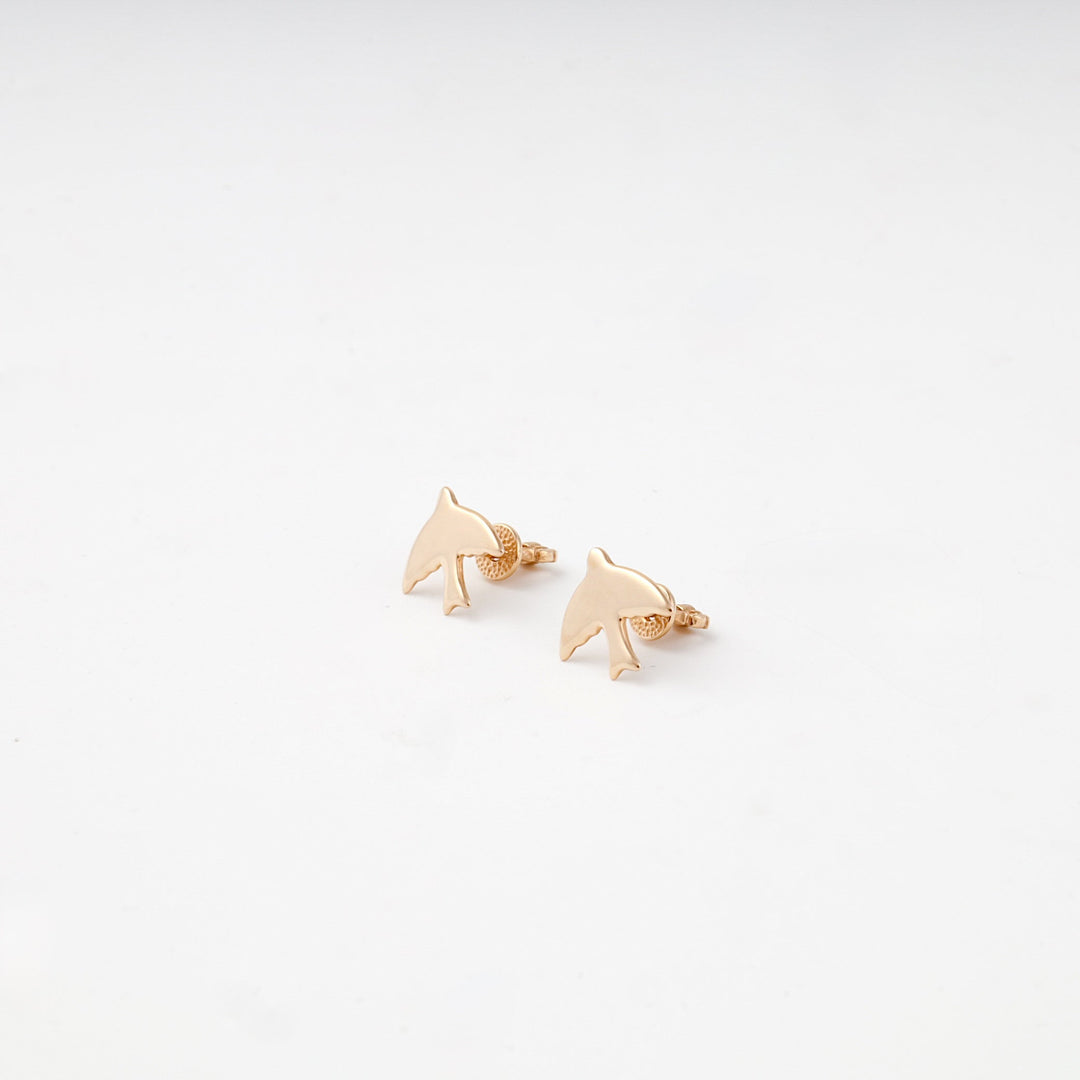 Rose Gold 14K (585) Polished Bird Stud Earrings | Ukrainian Jewelry