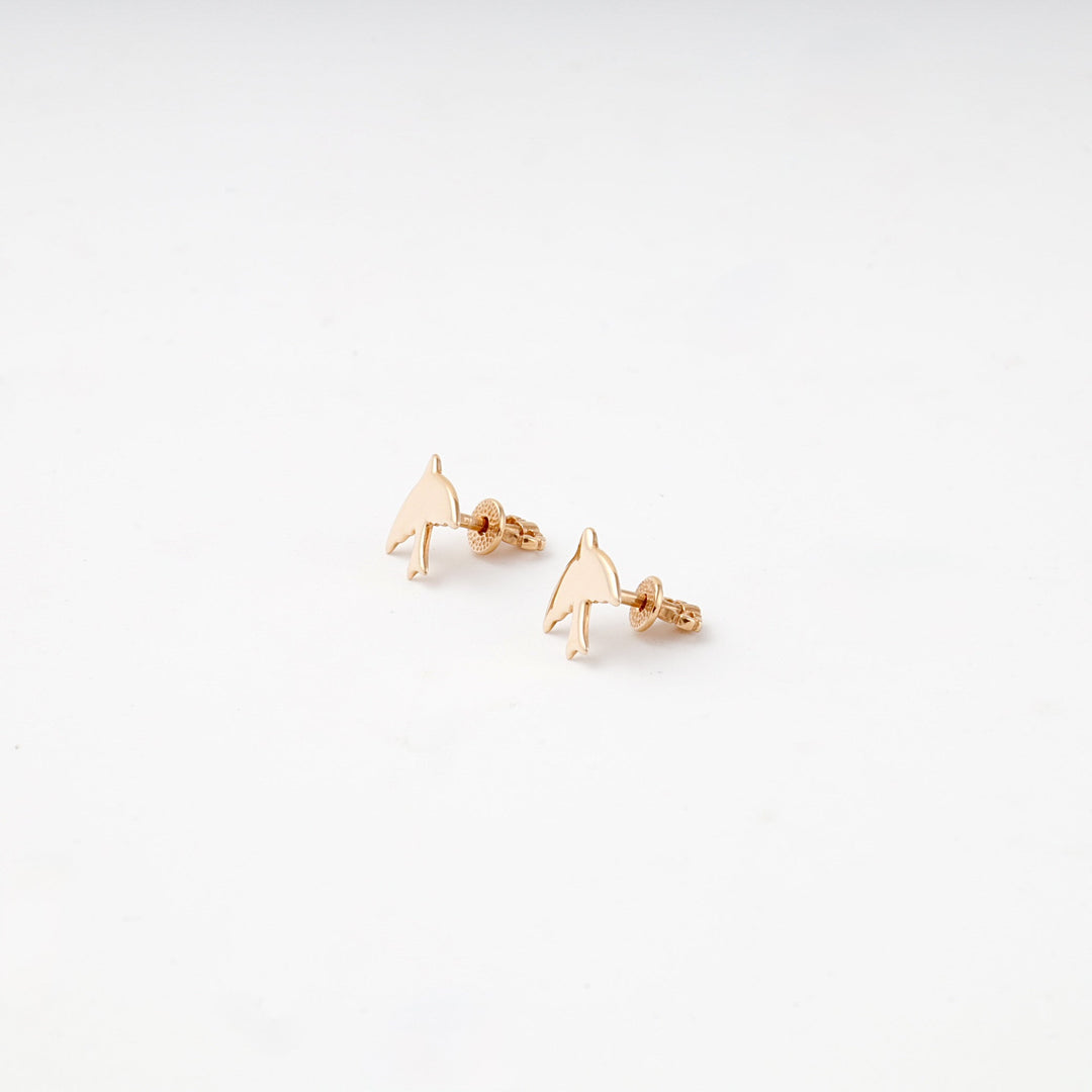 Rose Gold 14K (585) Polished Bird Stud Earrings | Ukrainian Jewelry