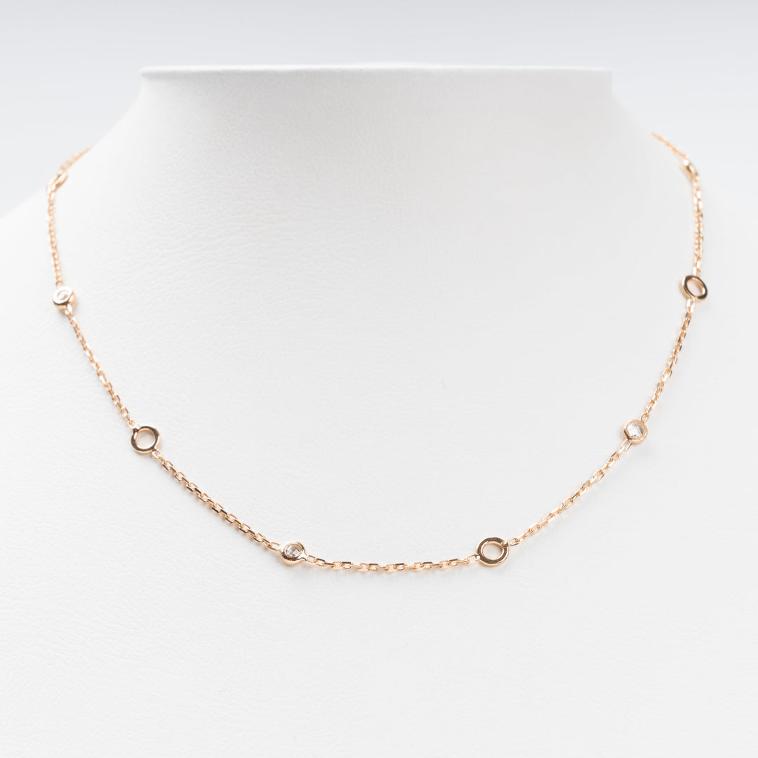 Minimalist Station Necklace 14K (585) Rose Gold with Zirconia | Ukrainian Jewelry