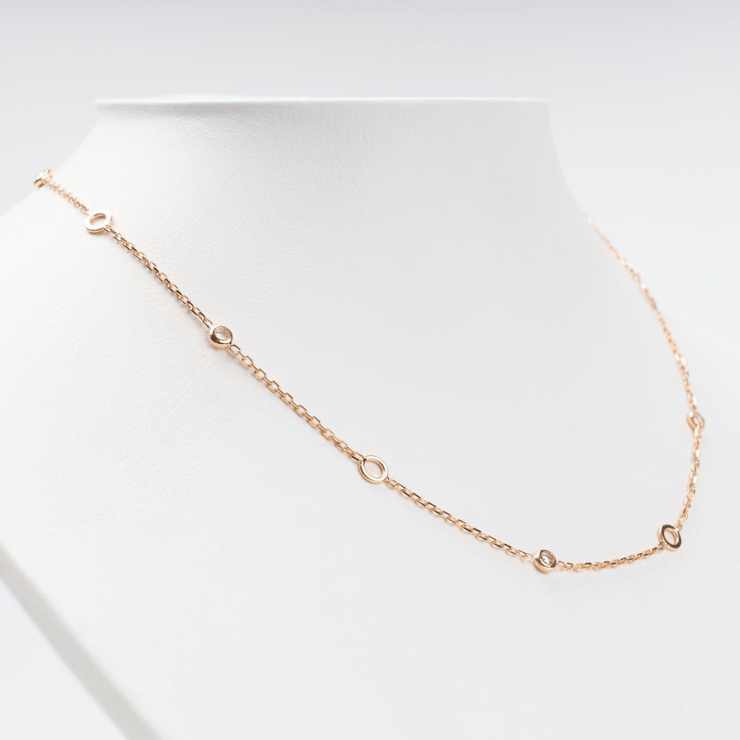 Minimalist Station Necklace 14K (585) Rose Gold with Zirconia | Ukrainian Jewelry