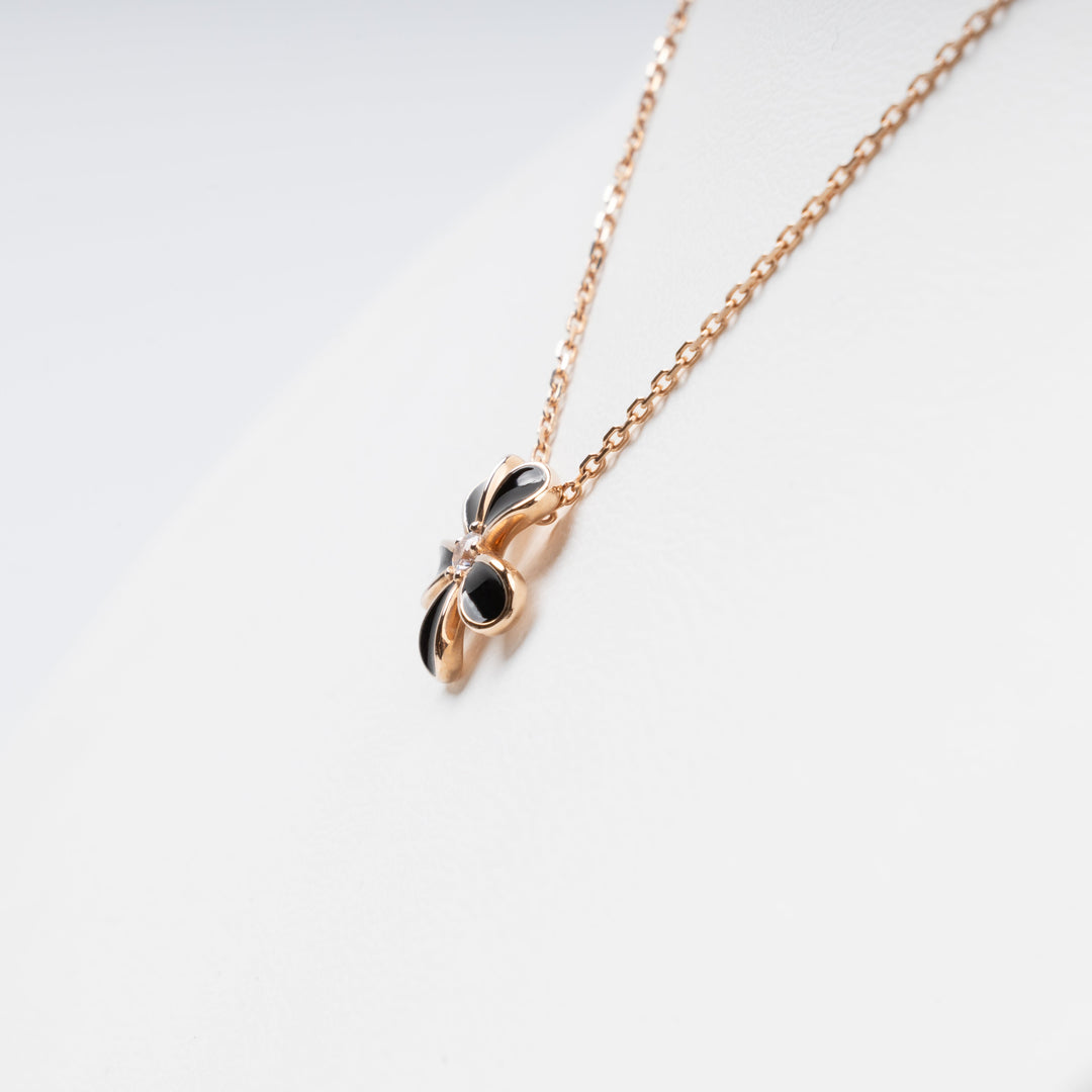 Black Enamel Flower Pendant Necklace 14K (585) Rose Gold | Ukrainian Jewelry