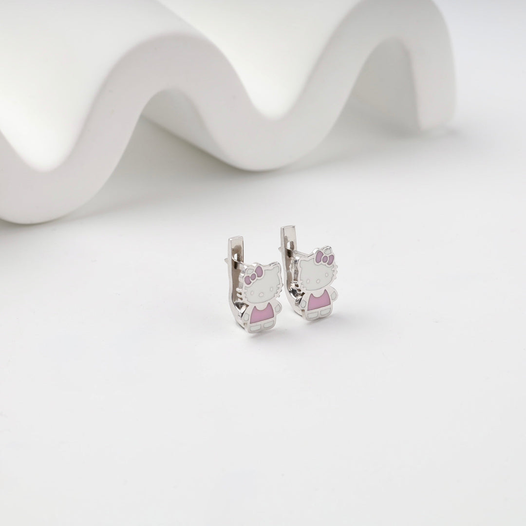 Silver 925 Pink and White Enamel Figure Drop Earrings | Ukrainian Jewelry