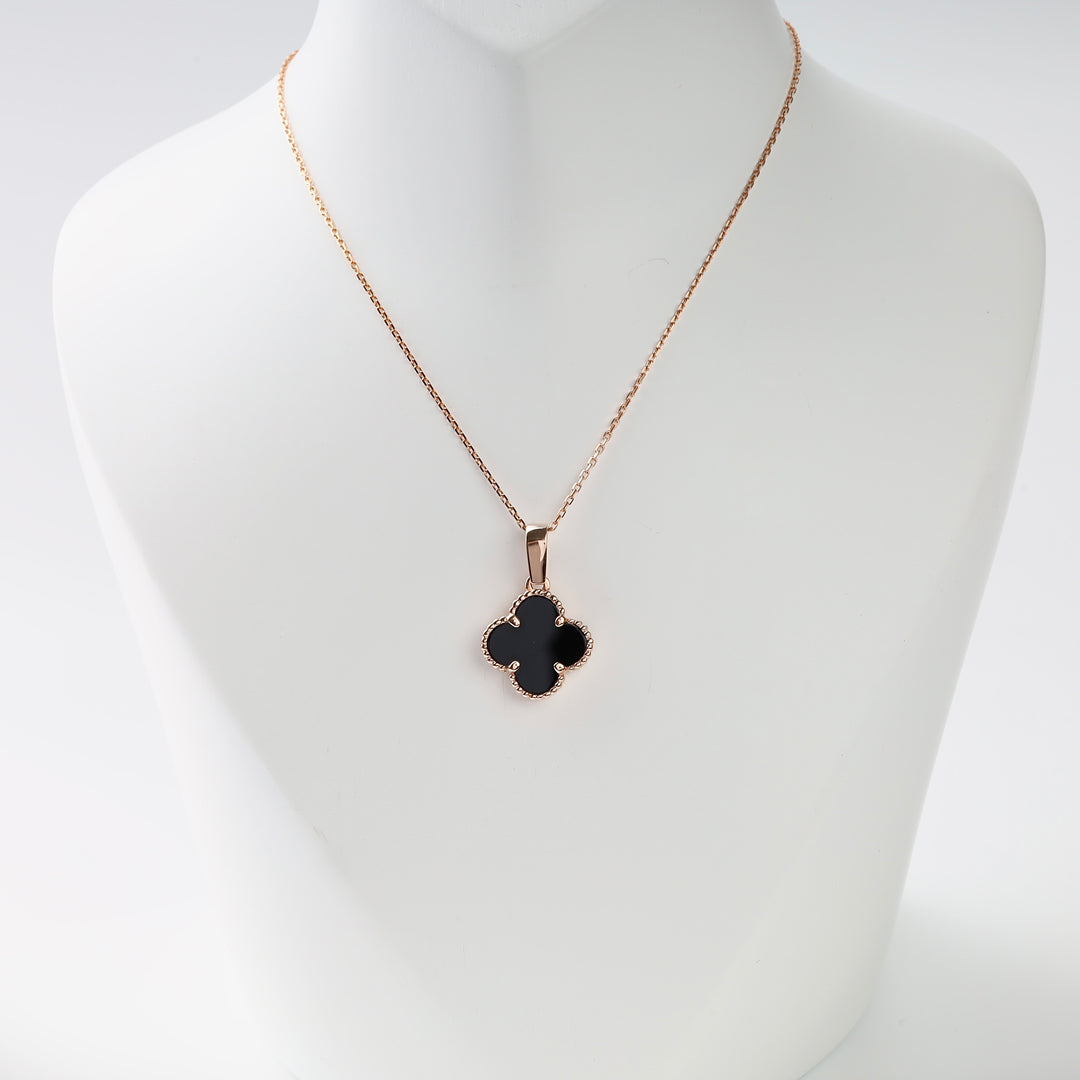 Clover Black Onyx Pendant in 14K Rose Gold — Ukrainian Jewelry