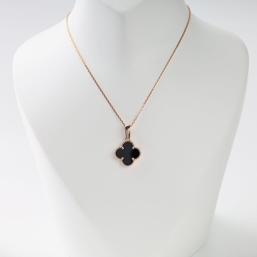 Clover Black Onyx Pendant in 14K Rose Gold — Ukrainian Jewelry