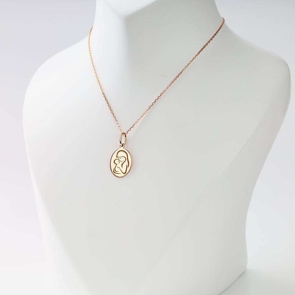 Mother and Child Pendant in 14K Rose Gold — flat lay side view