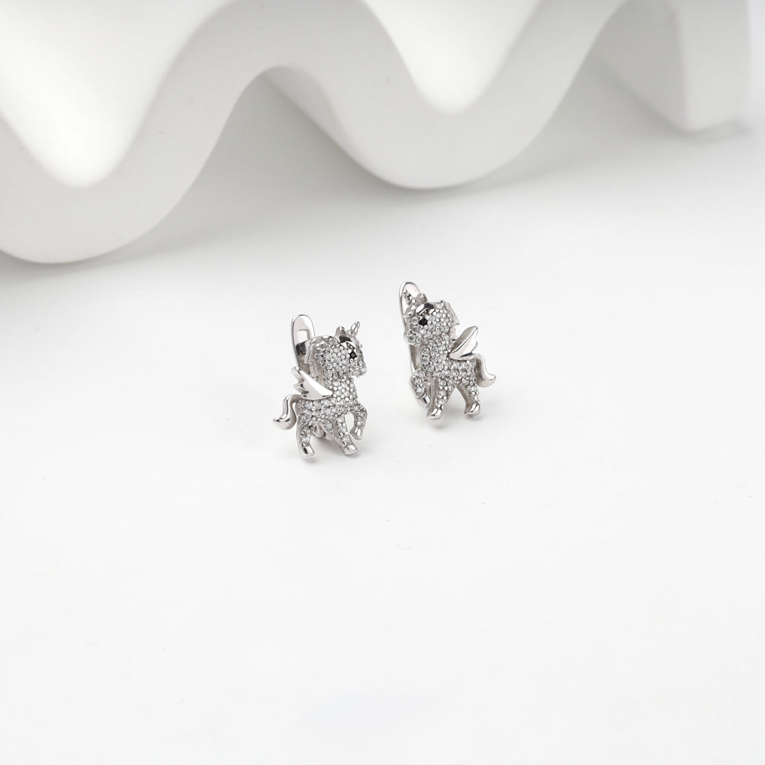 Silver 925 Cubic Zirconia Winged Unicorn Earrings | Ukrainian Jewelry