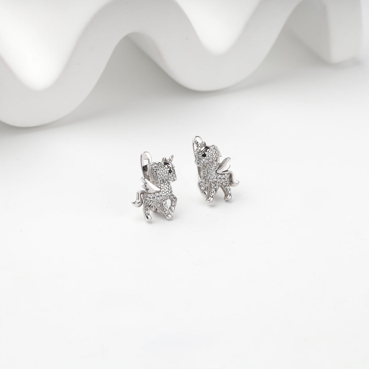 Silver 925 Cubic Zirconia Winged Unicorn Earrings | Ukrainian Jewelry