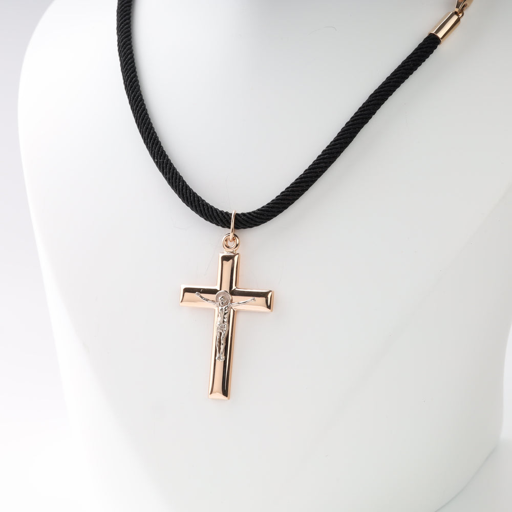 Crucifix Cross Pendant in 14K Rose Gold — close-up of Christ figure detail