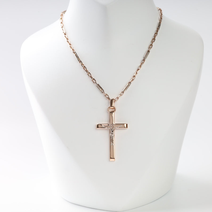 Crucifix Cross Pendant 35mm in 14K Rose Gold — Ukrainian Jewelry