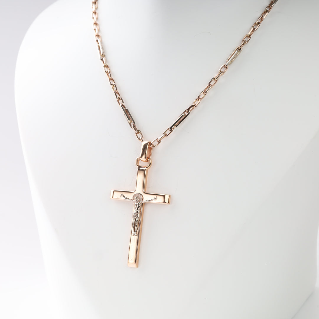 Crucifix Cross Pendant in 14K Rose Gold — bail detail and back