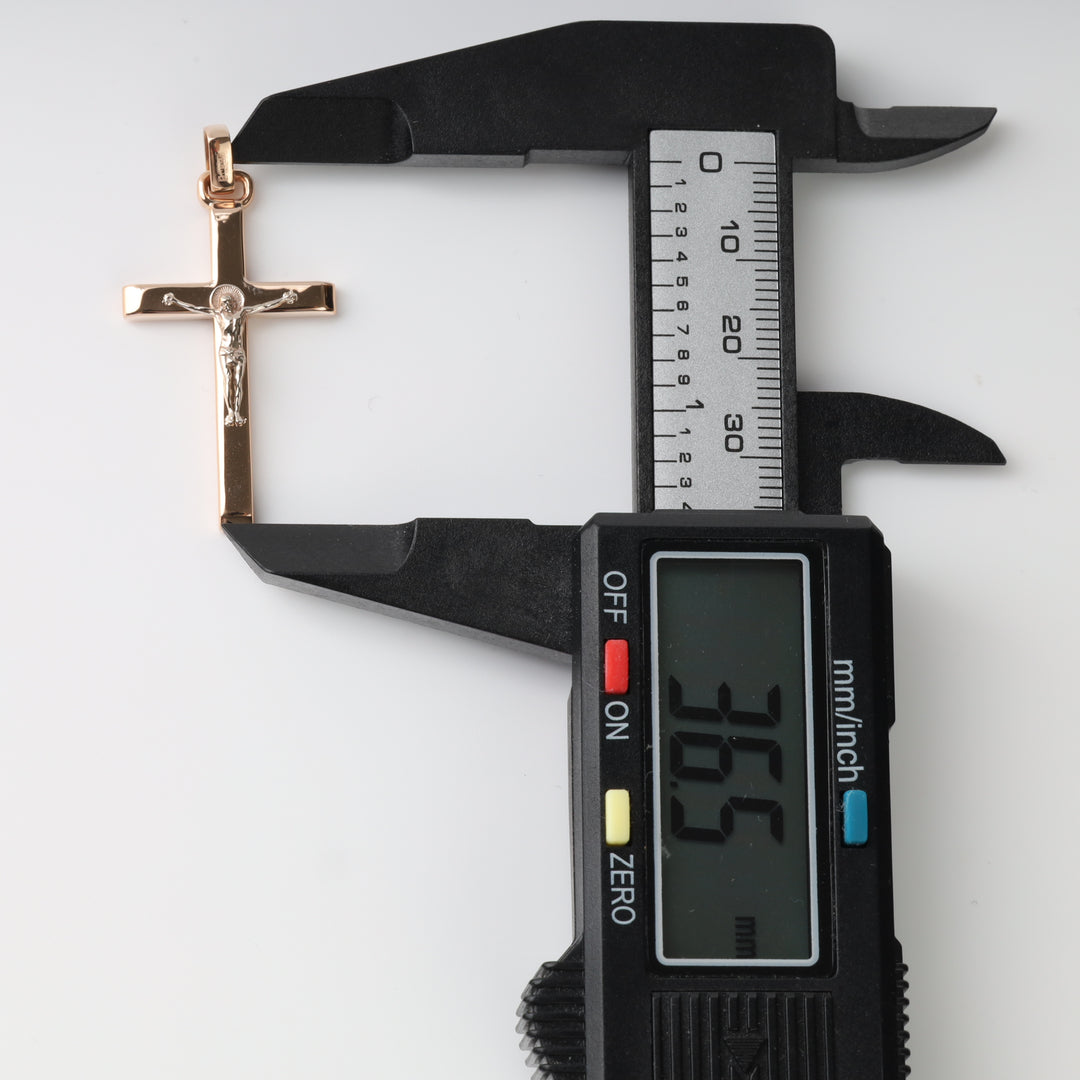 Crucifix Cross Pendant in 14K Rose Gold — front view full cross