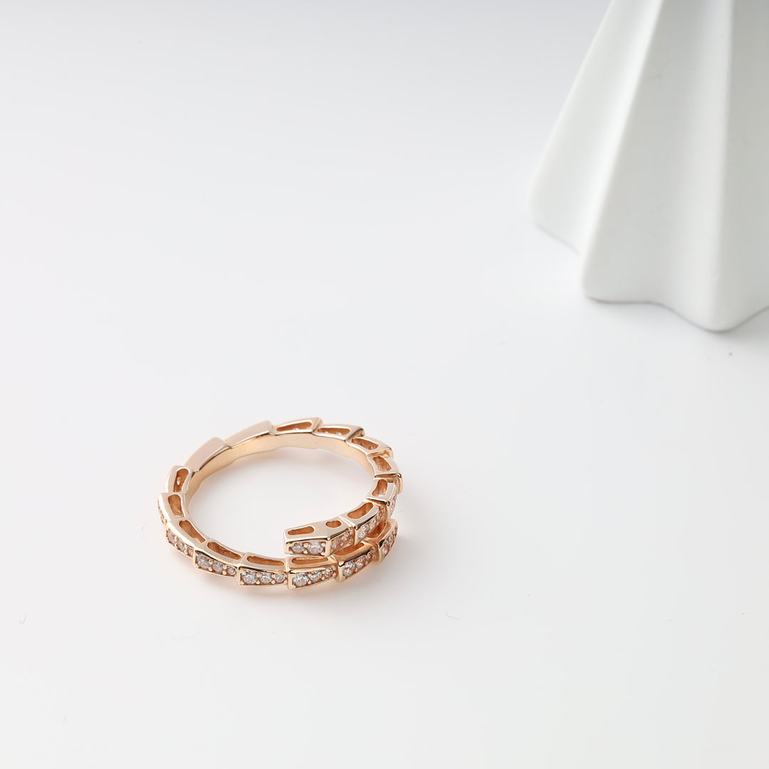 Serpenti Wrap Ring in 14K Rose Gold — close-up of pavé CZ segments