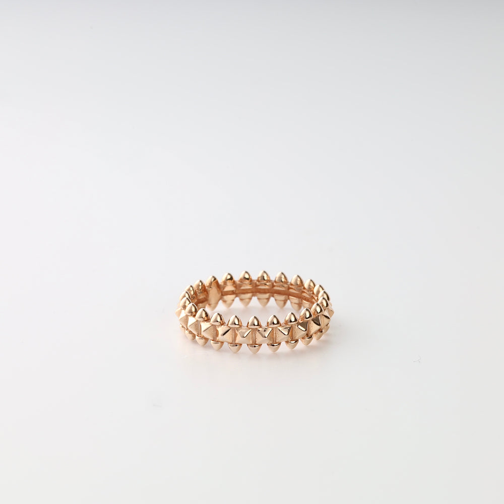 Double Band Pyramid Ring in 14K Rose Gold — angled view of double row structure