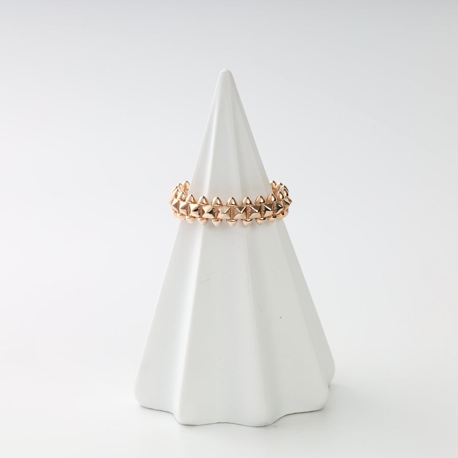 Double Band Pyramid Ring in 14K Rose Gold — top view showing pyramid texture pattern