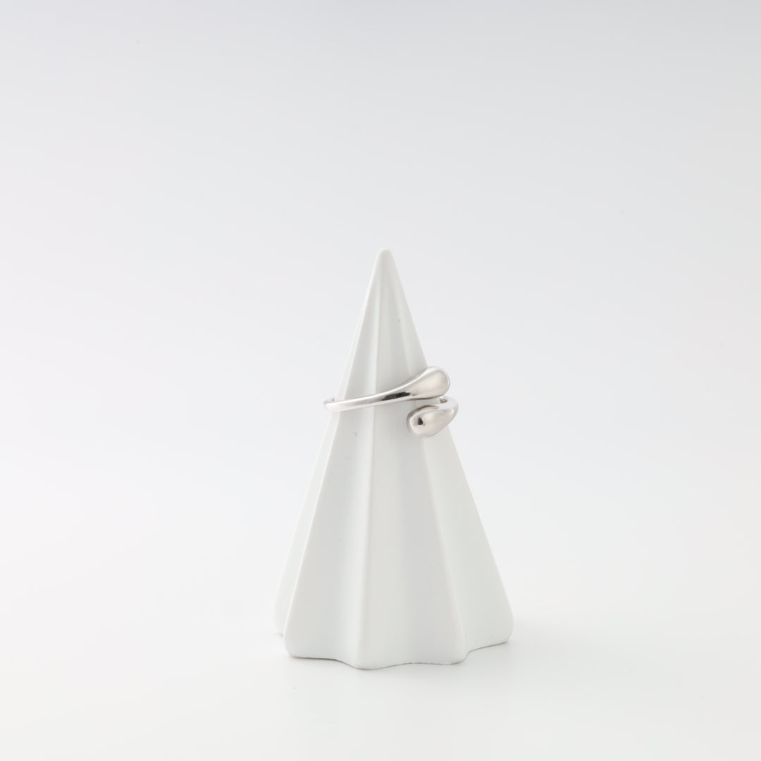 Droplet bypass ring silver rhodium plated side view Ukrainian Jewelry