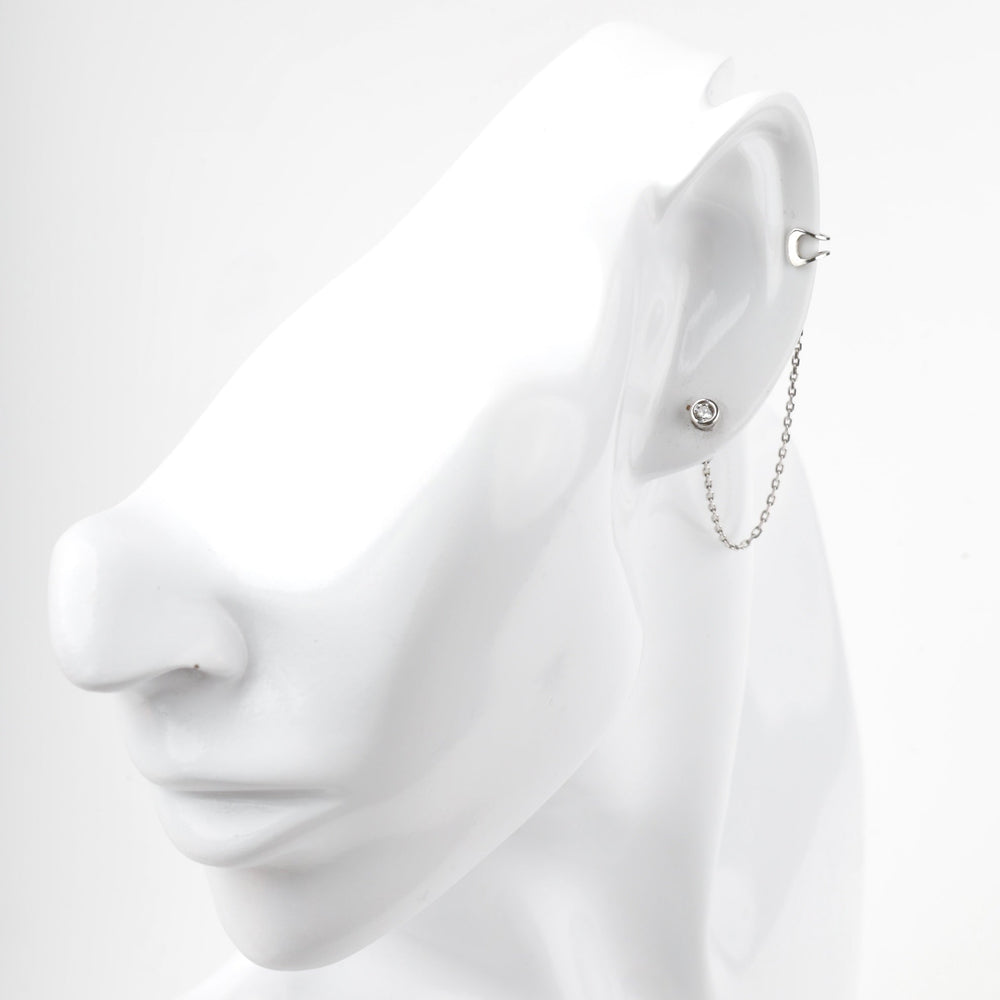 Silver 925 Cubic Zirconia Chain Ear Cuff Earrings | Ukrainian Jewelry