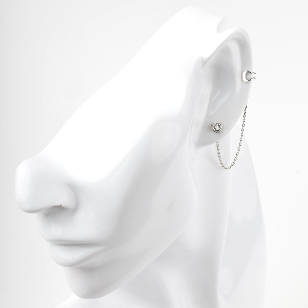 Silver 925 Cubic Zirconia Chain Ear Cuff Earrings | Ukrainian Jewelry