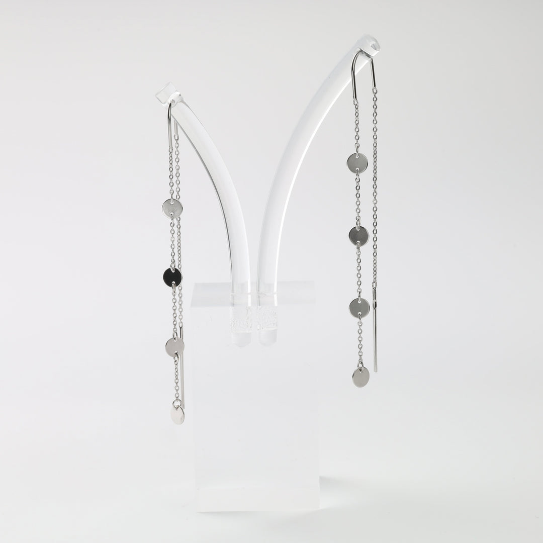 White gold threader earrings with disc accents Ukrainian Jewelry