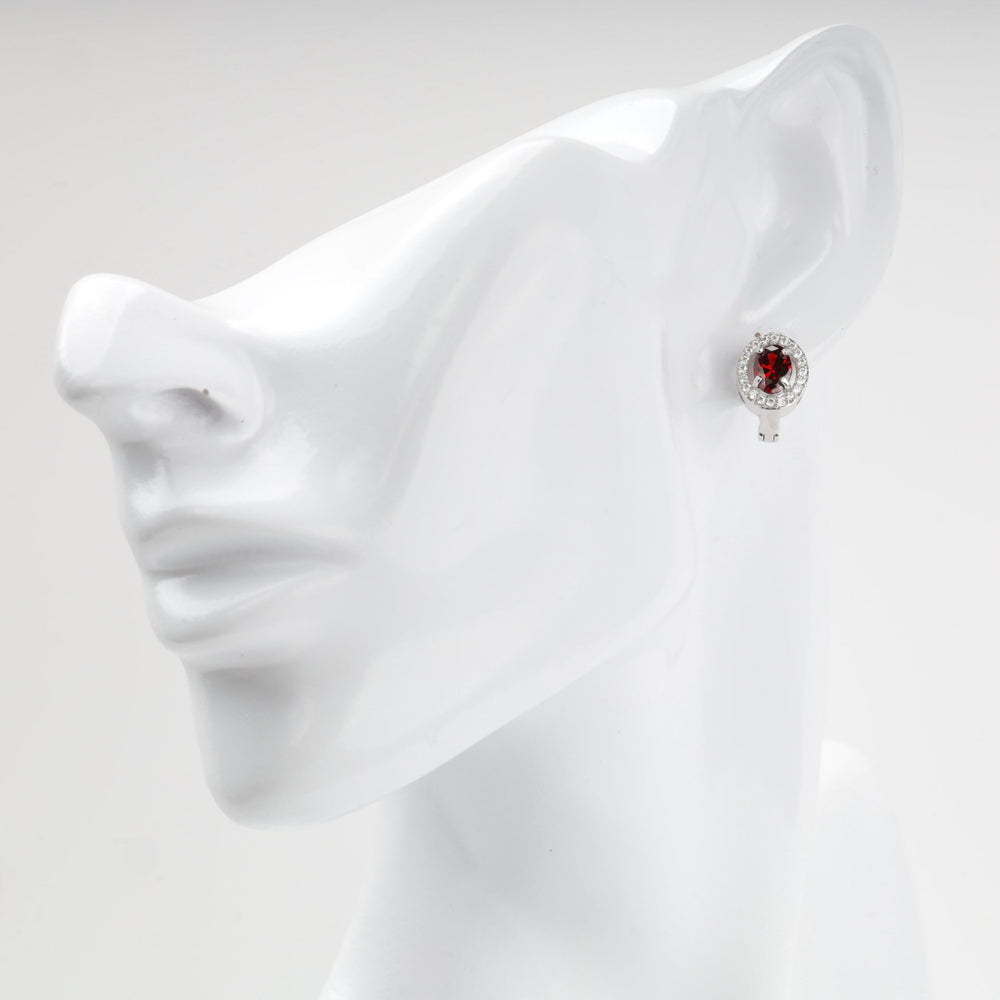 Silver 925 Round Halo Earrings with Red Cubic Zirconia | Ukrainian Jewelry