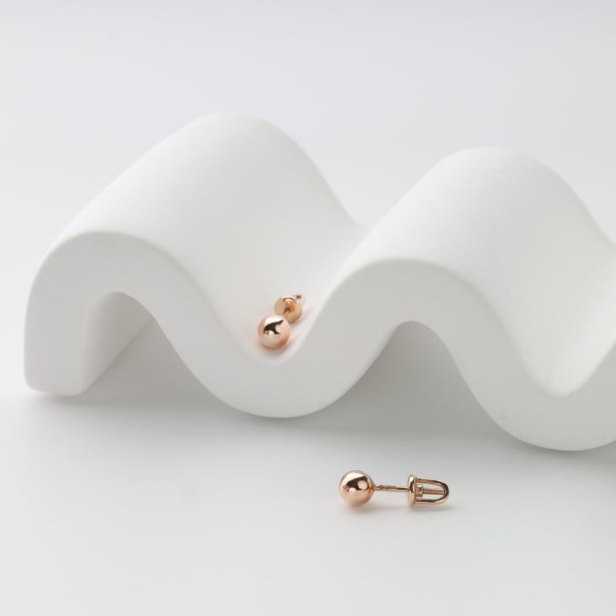 Rose gold ball earrings screw back closure Ukrainian Jewelry