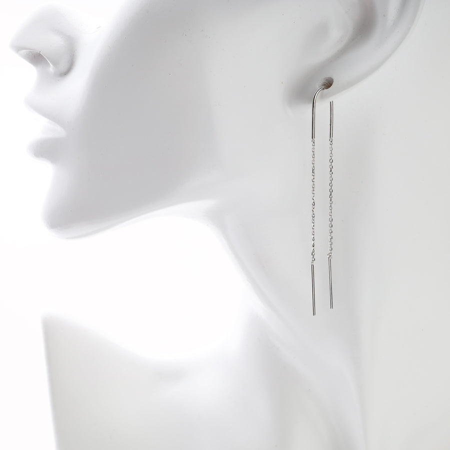 Bar drop threader earrings 14K white gold 585 Ukrainian Jewelry