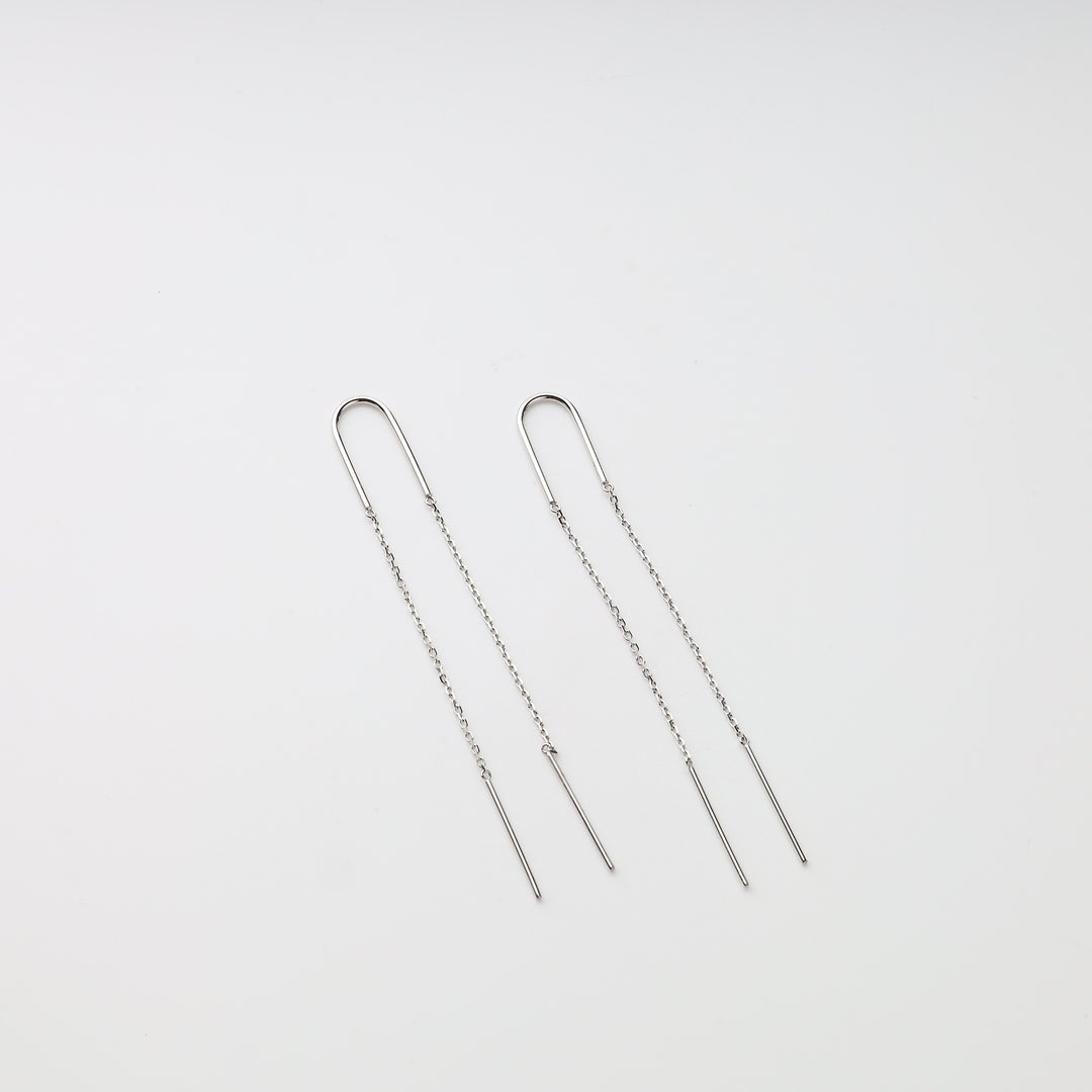 White gold bar threader earrings side view Ukrainian Jewelry