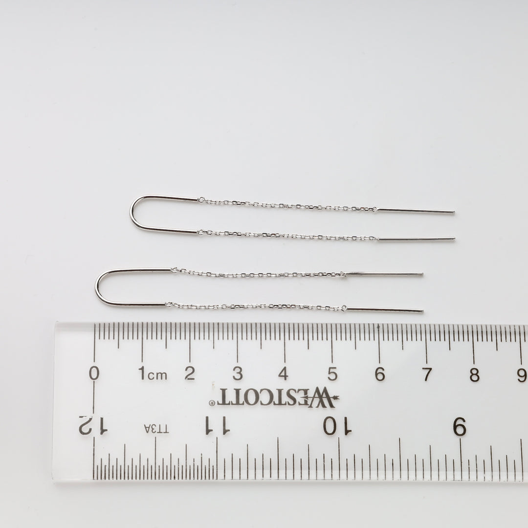 Bar threader earrings white gold with ruler Ukrainian Jewelry