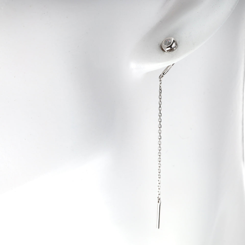 CZ threader earrings white gold close up Ukrainian Jewelry