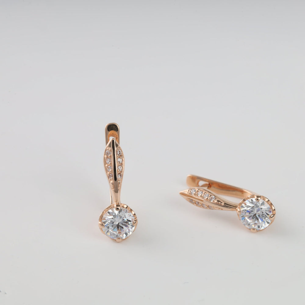 Rose Gold 585 Earrings with Solitaire and Pavé Cubic Zirconia | Ukrainian Jewelry