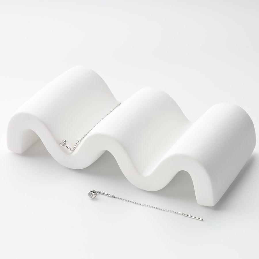 CZ bezel threader drop earrings 14K white gold 585 Ukrainian Jewelry