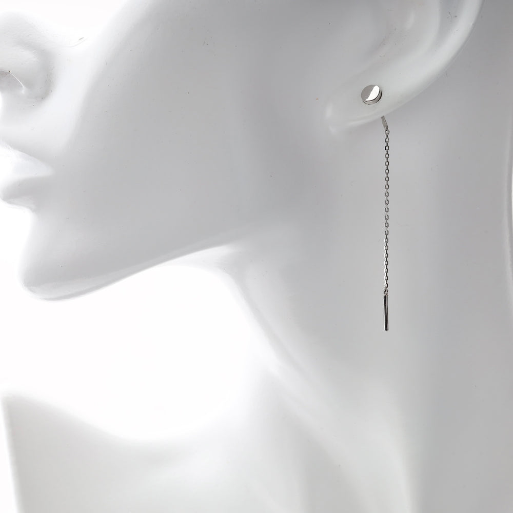 White gold ball threader earrings side view Ukrainian Jewelry