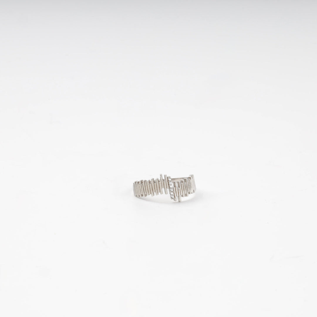 Silver 925 Soundwave Bar Ring with Cubic Zirconia | Ukrainian Jewelry