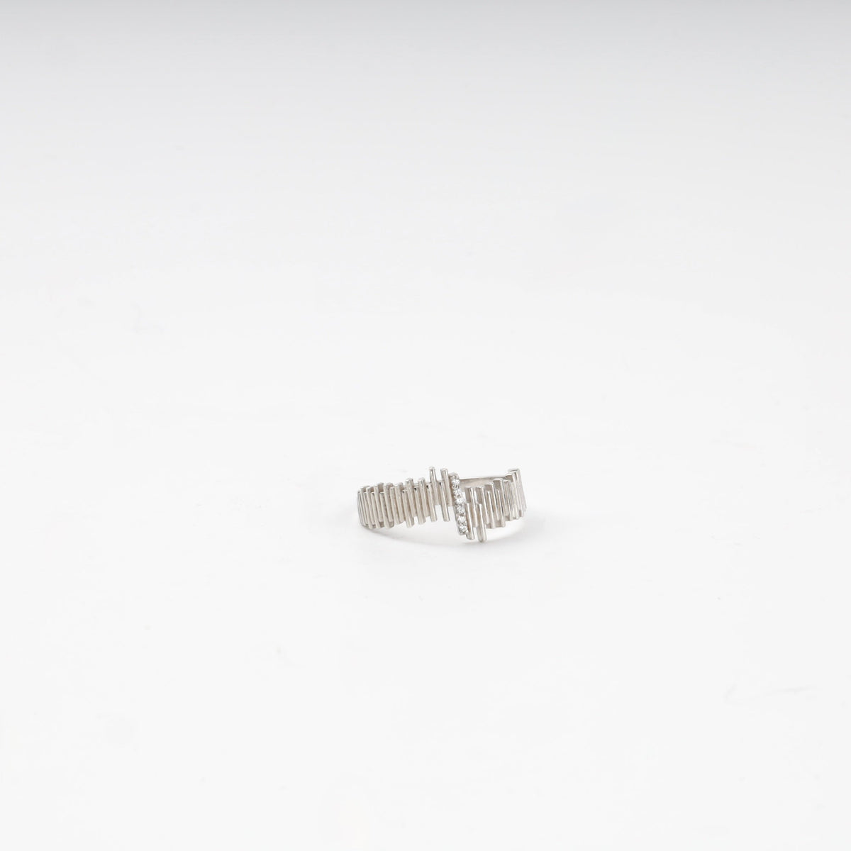 Silver 925 Soundwave Bar Ring with Cubic Zirconia | Ukrainian Jewelry