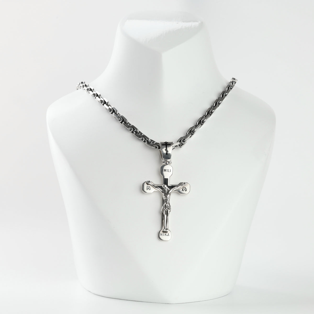 Silver 925 Orthodox crucifix pendant with black enamel on a silver chain